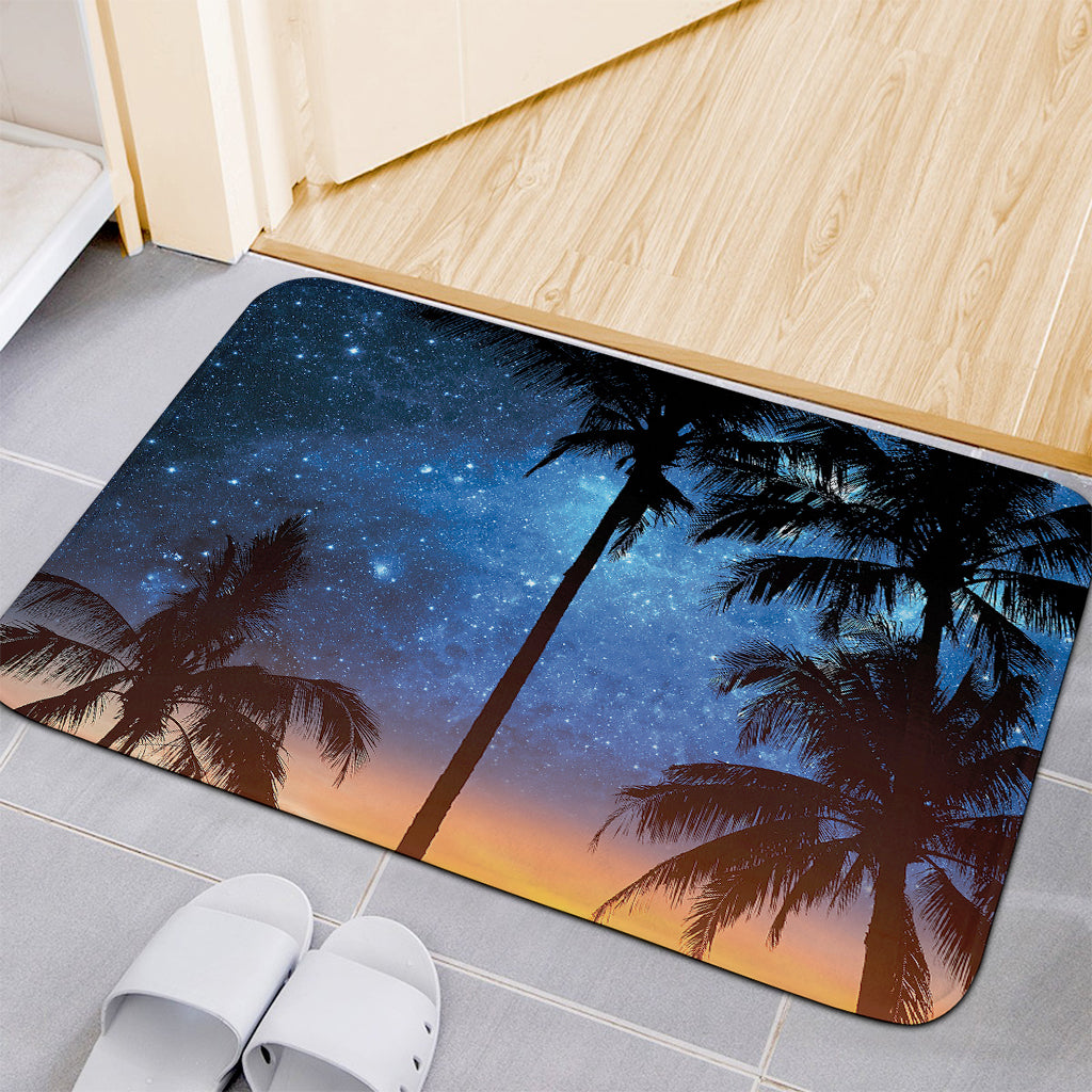 Night Sunset Sky And Palm Trees Print Indoor Door Mat