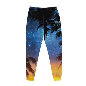 Night Sunset Sky And Palm Trees Print Jogger Pants