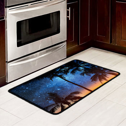 Night Sunset Sky And Palm Trees Print Kitchen Mat