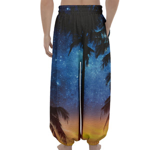 Night Sunset Sky And Palm Trees Print Lantern Pants