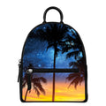 Night Sunset Sky And Palm Trees Print Leather Backpack