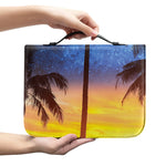 Night Sunset Sky And Palm Trees Print Leather Bible Cover