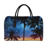 Night Sunset Sky And Palm Trees Print Leather Duffle Bag