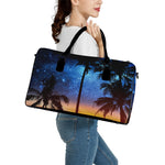 Night Sunset Sky And Palm Trees Print Leather Duffle Bag