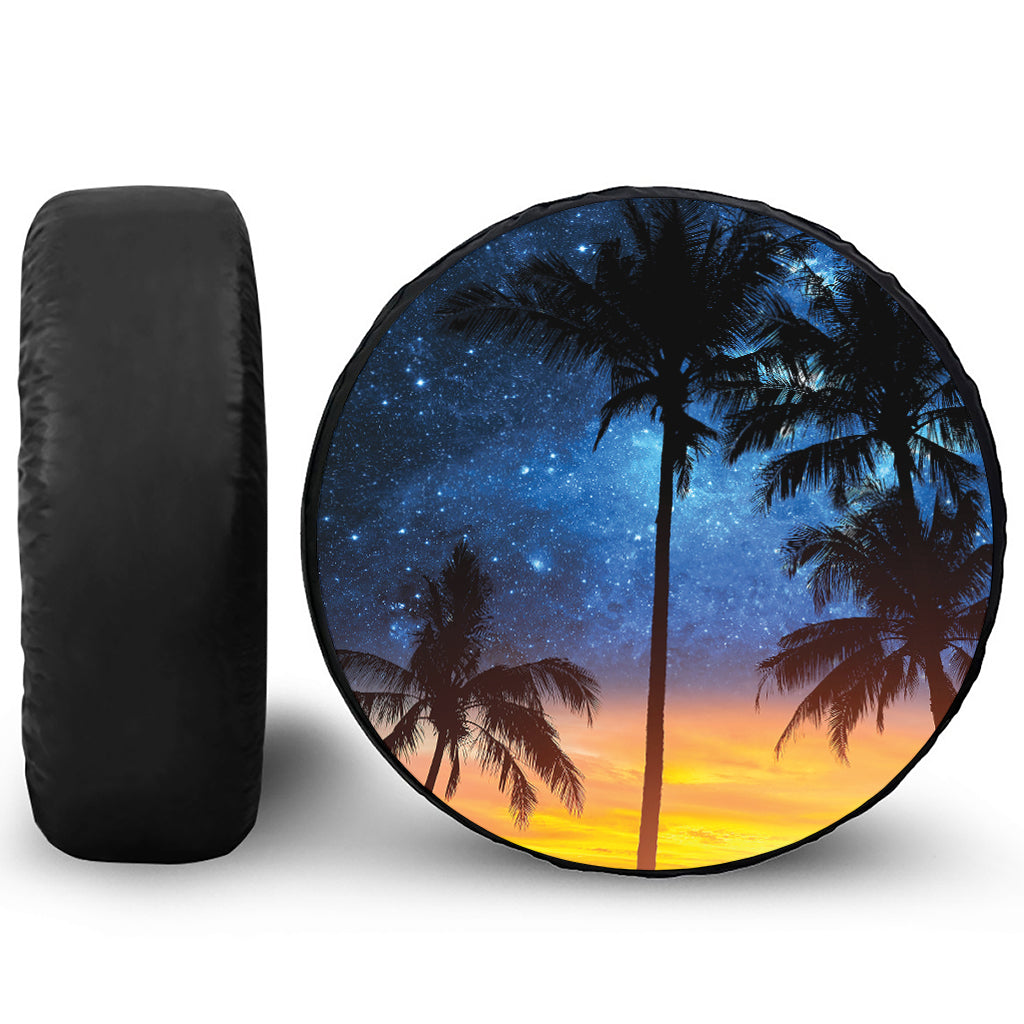 Night Sunset Sky And Palm Trees Print Leather Spare Tire Cover