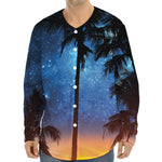 Night Sunset Sky And Palm Trees Print Long Sleeve Baseball Jersey