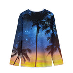Night Sunset Sky And Palm Trees Print Long Sleeve Short Coat