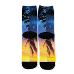Night Sunset Sky And Palm Trees Print Long Socks