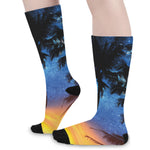 Night Sunset Sky And Palm Trees Print Long Socks