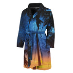 Night Sunset Sky And Palm Trees Print Men's Bathrobe