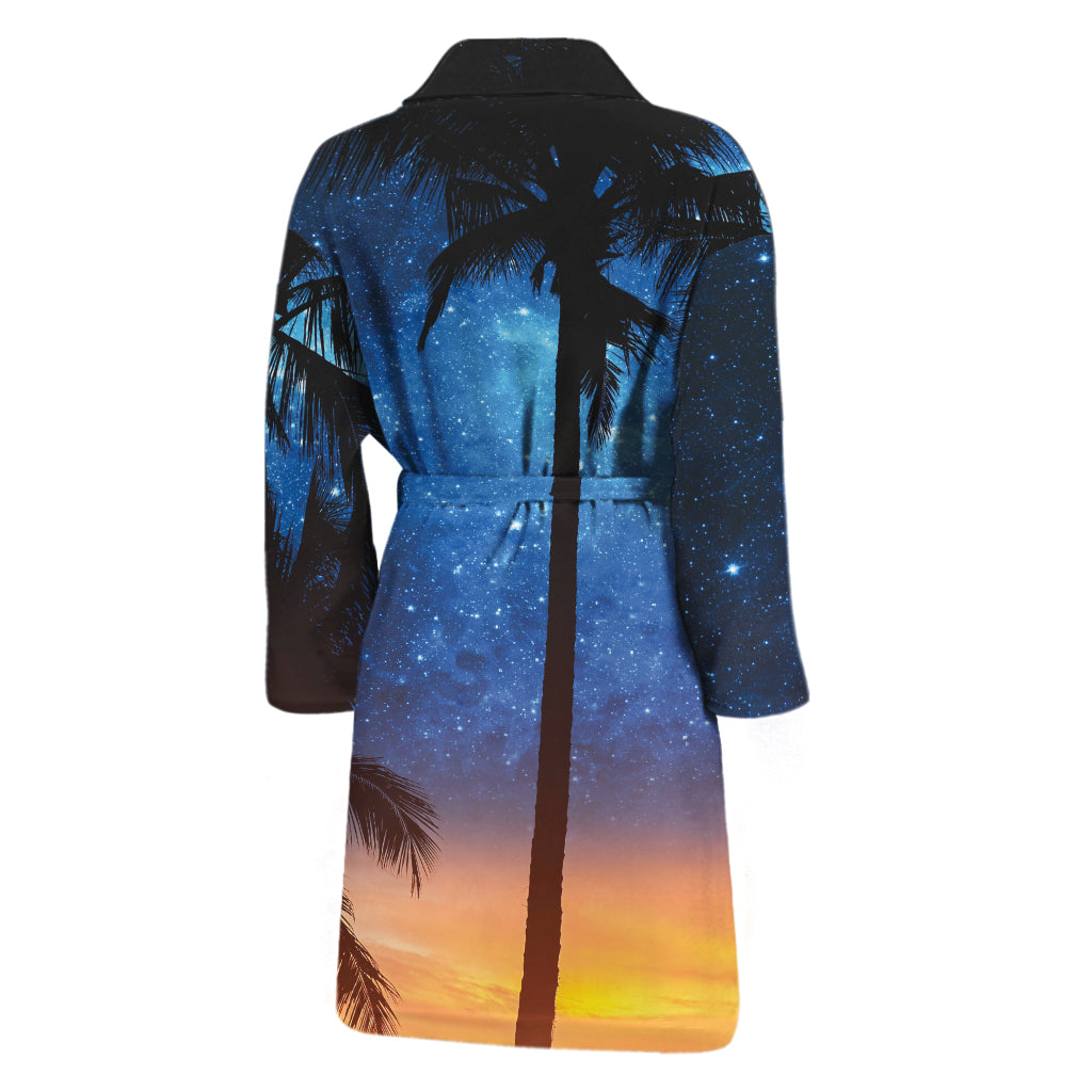 Night Sunset Sky And Palm Trees Print Men's Bathrobe