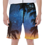 Night Sunset Sky And Palm Trees Print Men's Beach Shorts
