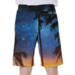 Night Sunset Sky And Palm Trees Print Men's Beach Shorts
