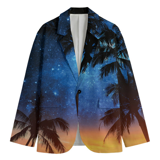 Night Sunset Sky And Palm Trees Print Men's Blazer