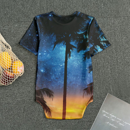 Night Sunset Sky And Palm Trees Print Men's Bodysuit