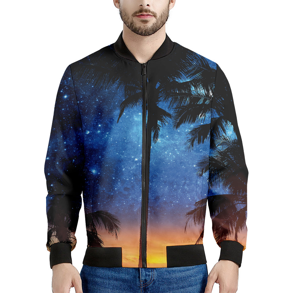 Night Sunset Sky And Palm Trees Print Men's Bomber Jacket