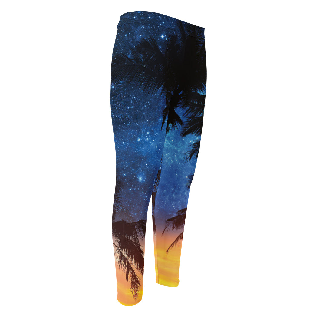 Night Sunset Sky And Palm Trees Print Men's Compression Pants