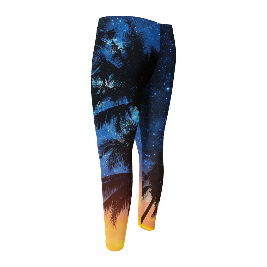 Night Sunset Sky And Palm Trees Print Men's Compression Pants