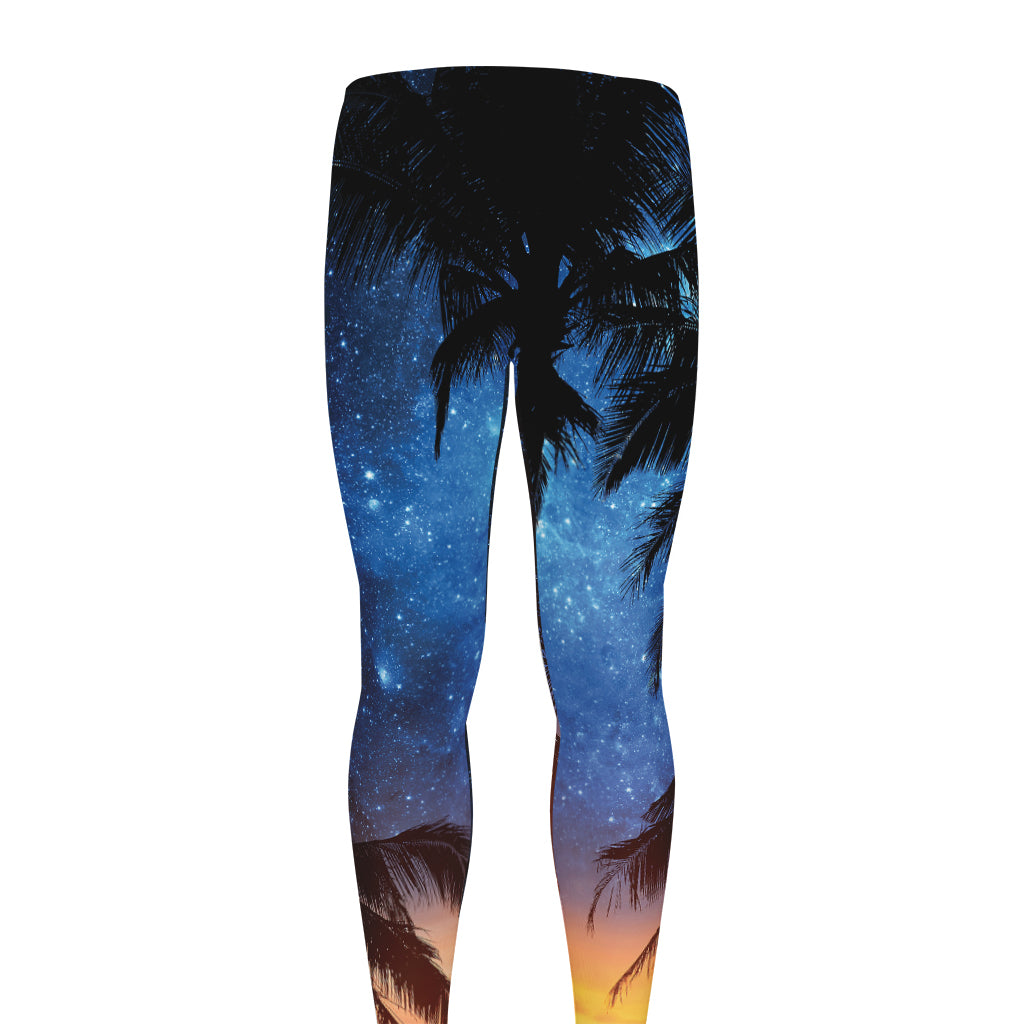 Night Sunset Sky And Palm Trees Print Men's leggings