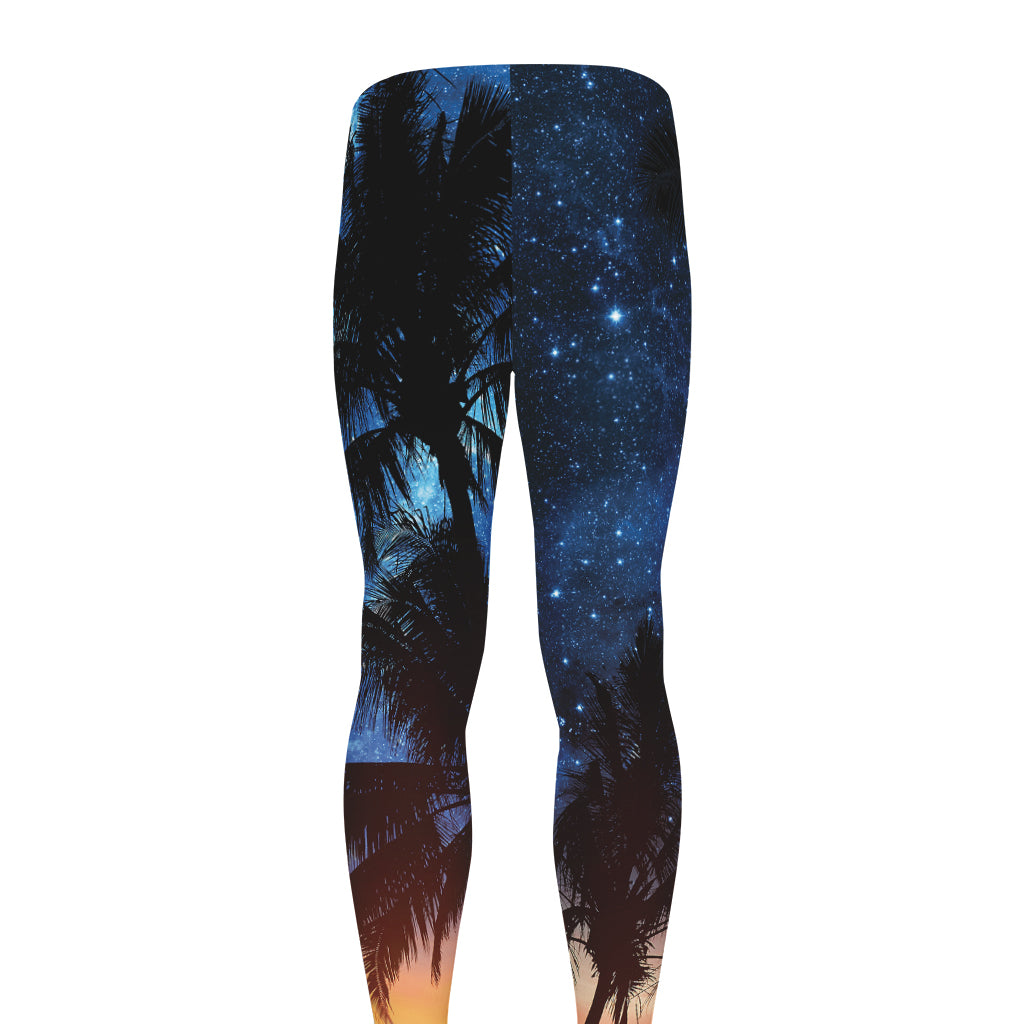 Night Sunset Sky And Palm Trees Print Men's leggings