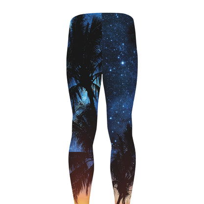 Night Sunset Sky And Palm Trees Print Men's leggings