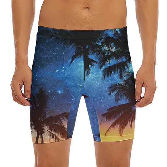 Night Sunset Sky And Palm Trees Print Men's Long Boxer Briefs