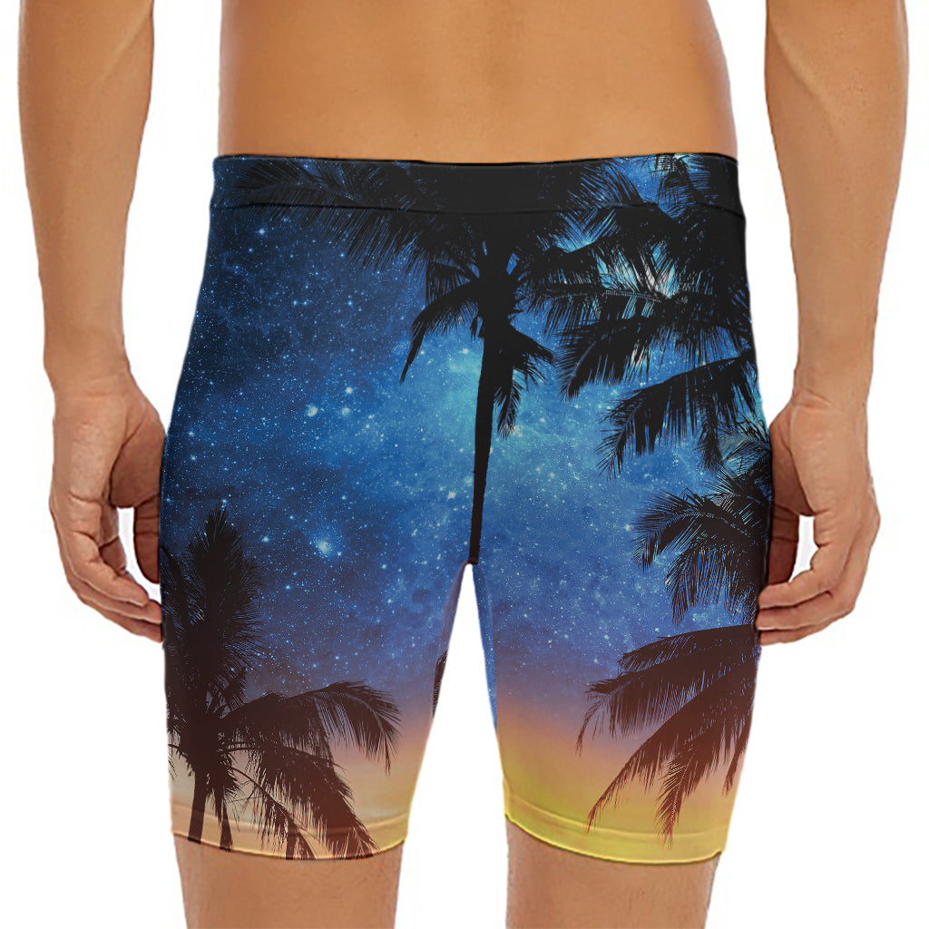 Night Sunset Sky And Palm Trees Print Men's Long Boxer Briefs
