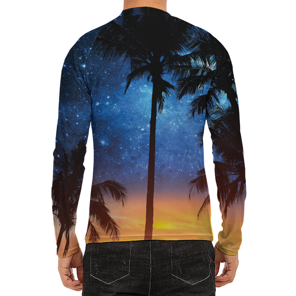 Night Sunset Sky And Palm Trees Print Men's Long Sleeve Rash Guard