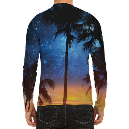 Night Sunset Sky And Palm Trees Print Men's Long Sleeve Rash Guard