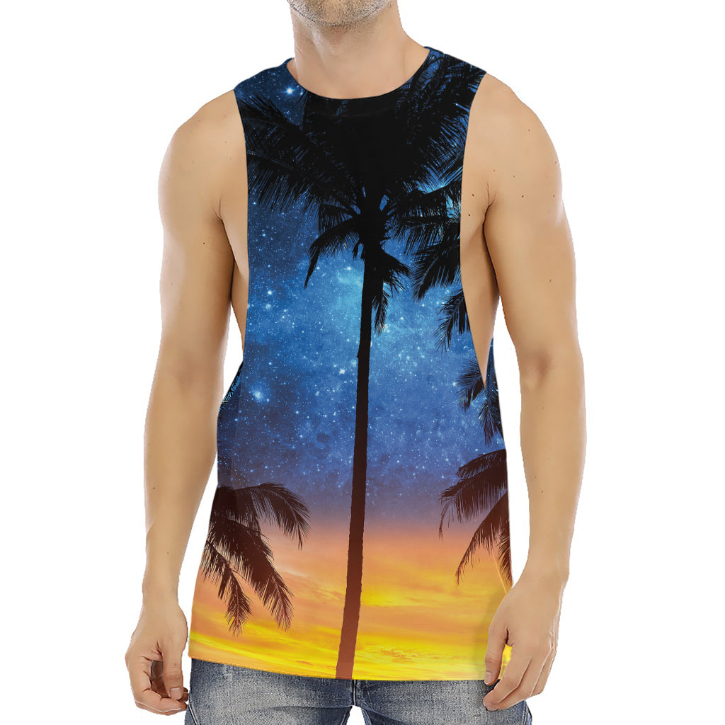 Night Sunset Sky And Palm Trees Print Men's Muscle Tank Top