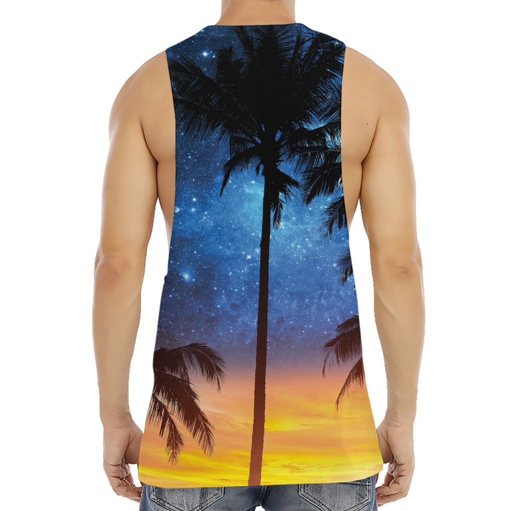 Night Sunset Sky And Palm Trees Print Men's Muscle Tank Top