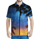 Night Sunset Sky And Palm Trees Print Men's Polo Shirt