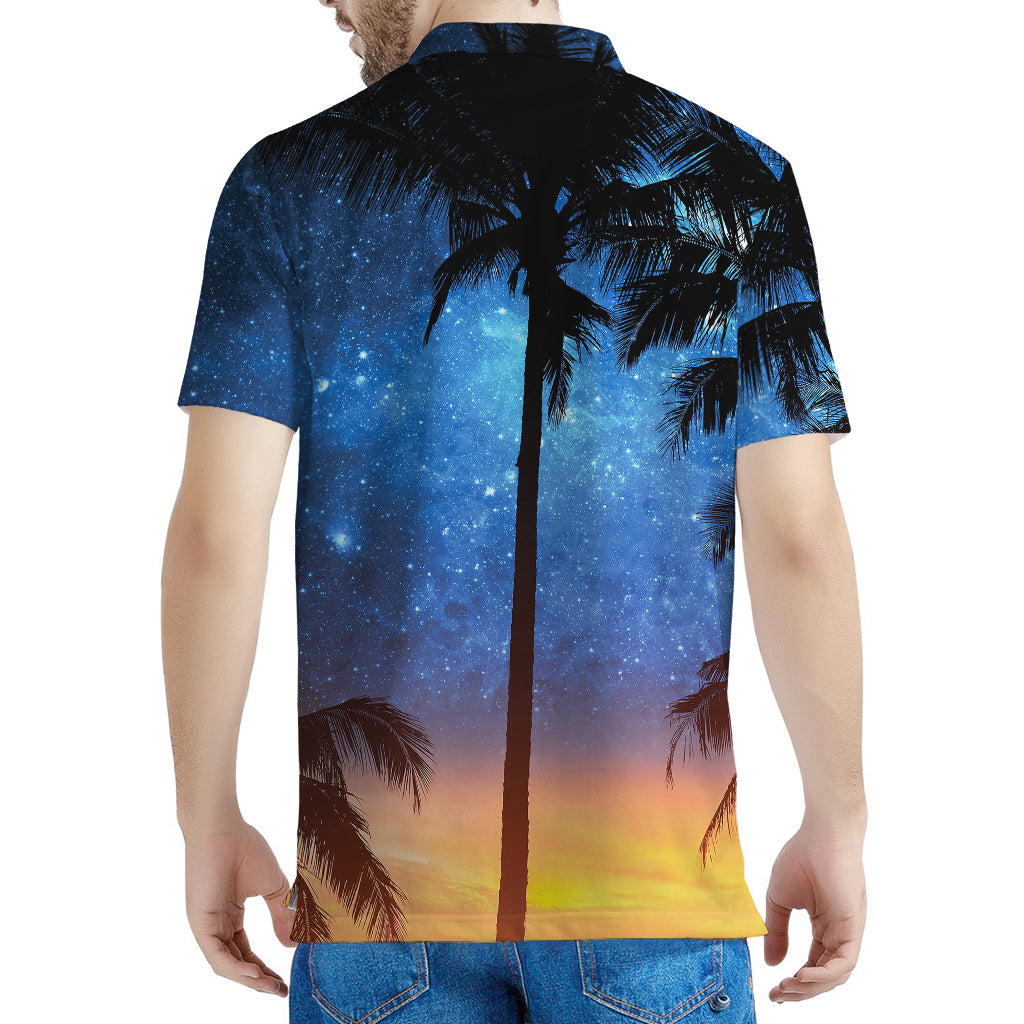 Night Sunset Sky And Palm Trees Print Men's Polo Shirt