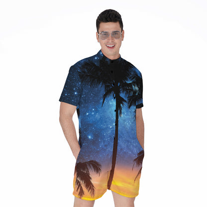 Night Sunset Sky And Palm Trees Print Men's Rompers