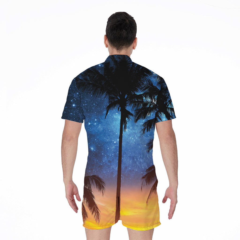 Night Sunset Sky And Palm Trees Print Men's Rompers