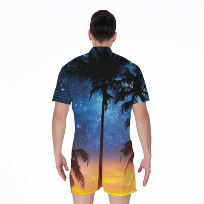 Night Sunset Sky And Palm Trees Print Men's Rompers