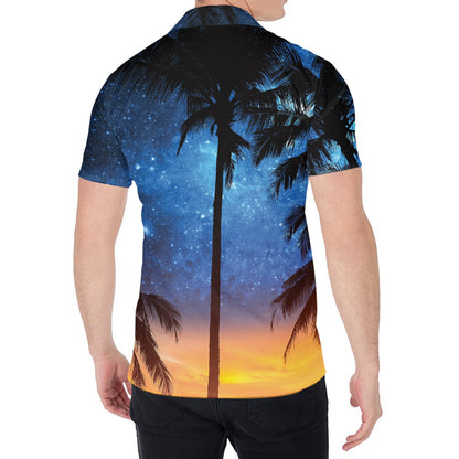 Night Sunset Sky And Palm Trees Print Men's Shirt