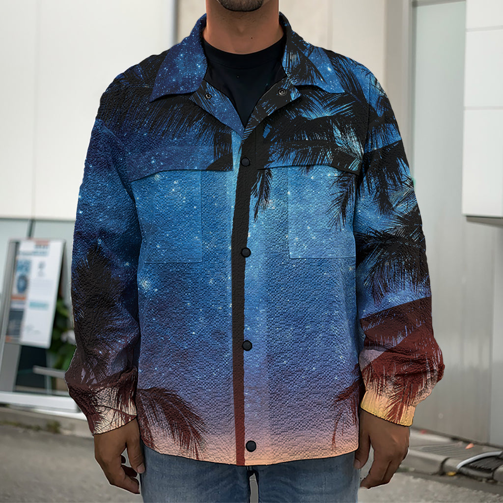 Night Sunset Sky And Palm Trees Print Men's Shirt Jacket