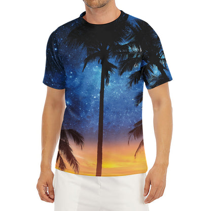 Night Sunset Sky And Palm Trees Print Men's Short Sleeve Rash Guard