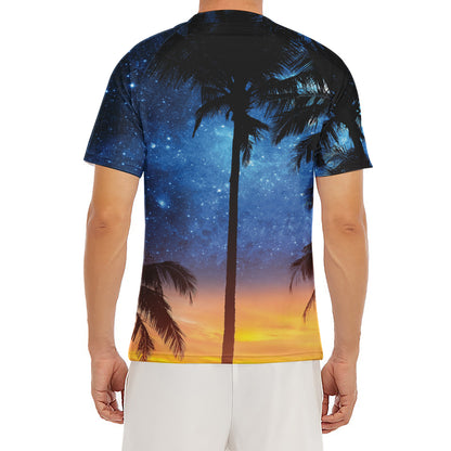 Night Sunset Sky And Palm Trees Print Men's Short Sleeve Rash Guard