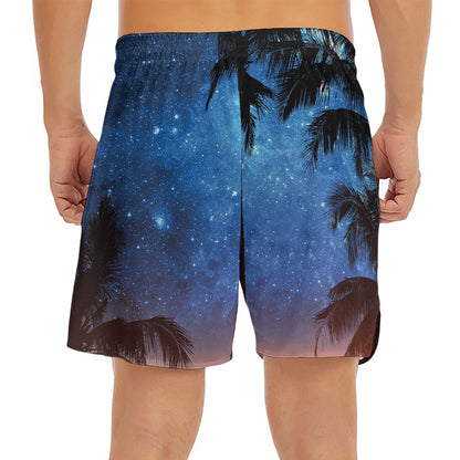 Night Sunset Sky And Palm Trees Print Men's Split Running Shorts
