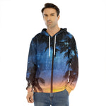 Night Sunset Sky And Palm Trees Print Men's Velvet Pullover Hoodie