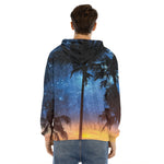 Night Sunset Sky And Palm Trees Print Men's Velvet Pullover Hoodie