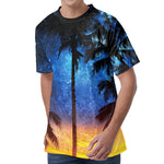 Night Sunset Sky And Palm Trees Print Men's Velvet T-Shirt