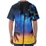 Night Sunset Sky And Palm Trees Print Men's Velvet T-Shirt