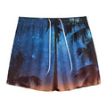 Night Sunset Sky And Palm Trees Print Mesh Shorts