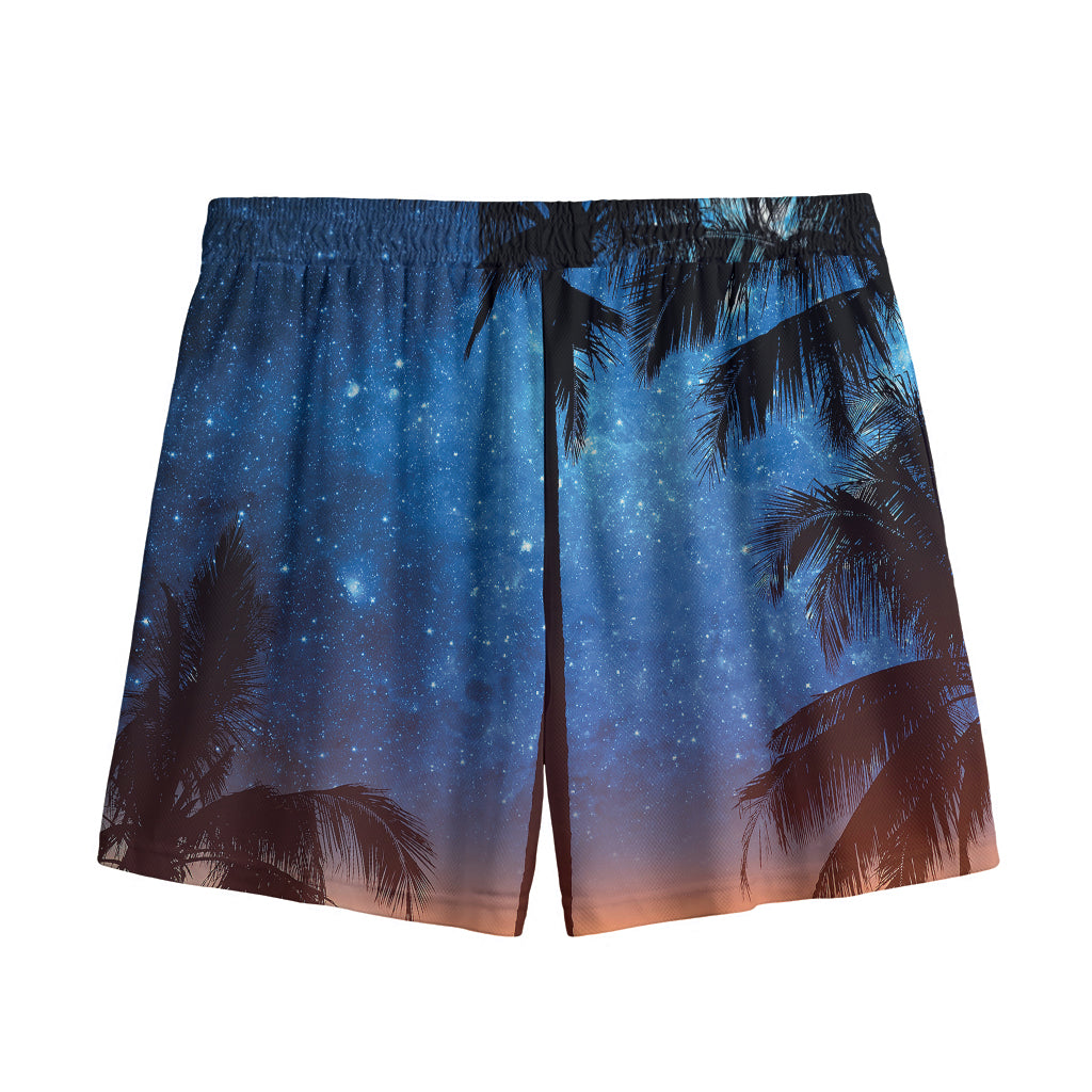 Night Sunset Sky And Palm Trees Print Mesh Shorts