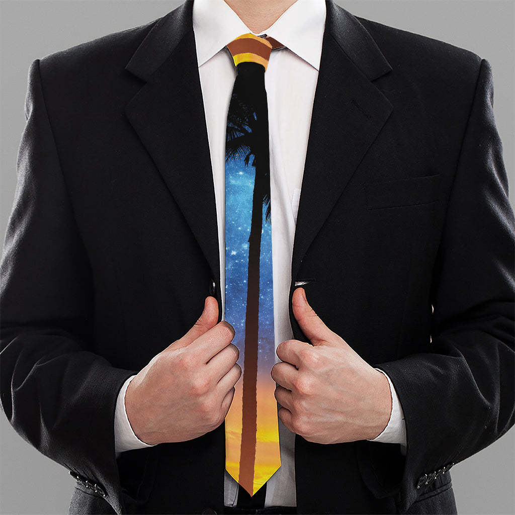 Night Sunset Sky And Palm Trees Print Necktie