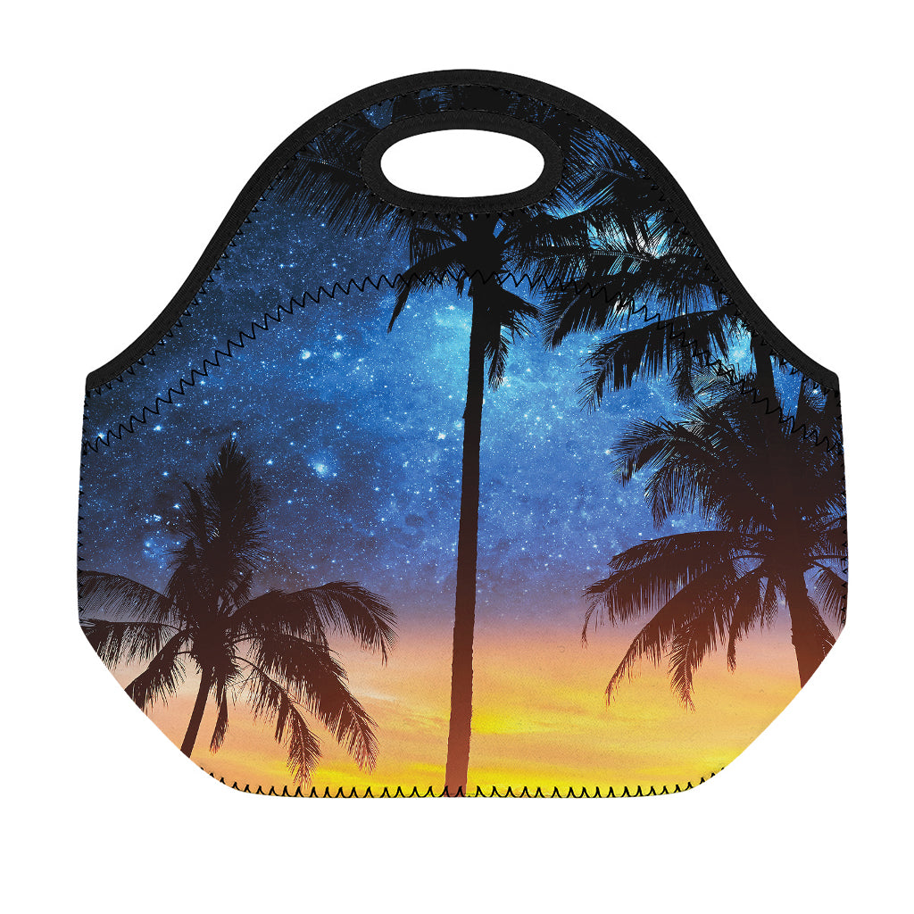 Night Sunset Sky And Palm Trees Print Neoprene Lunch Bag