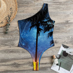 Night Sunset Sky And Palm Trees Print One Shoulder Bodysuit